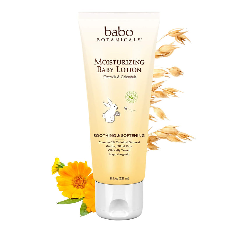 [Australia] - Babo Botanicals Moisturizing Lotion - Face & Body Plant-Based Lotion for Babies, Kids & Adults with Sensitive or Dry Skin - with Colloidal Oatmeal, Organic Calendula & Shea Butter - 8 fl. oz. 8 Fl Oz (Pack of 1) 