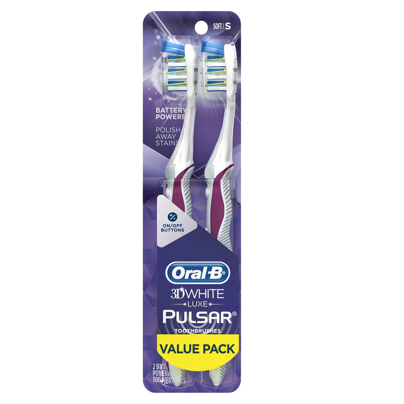 [Australia] - Oral-B Pulsar 3d White Advanced Vivid Soft Toothbrush Twin Pack (Colors May Vary) 