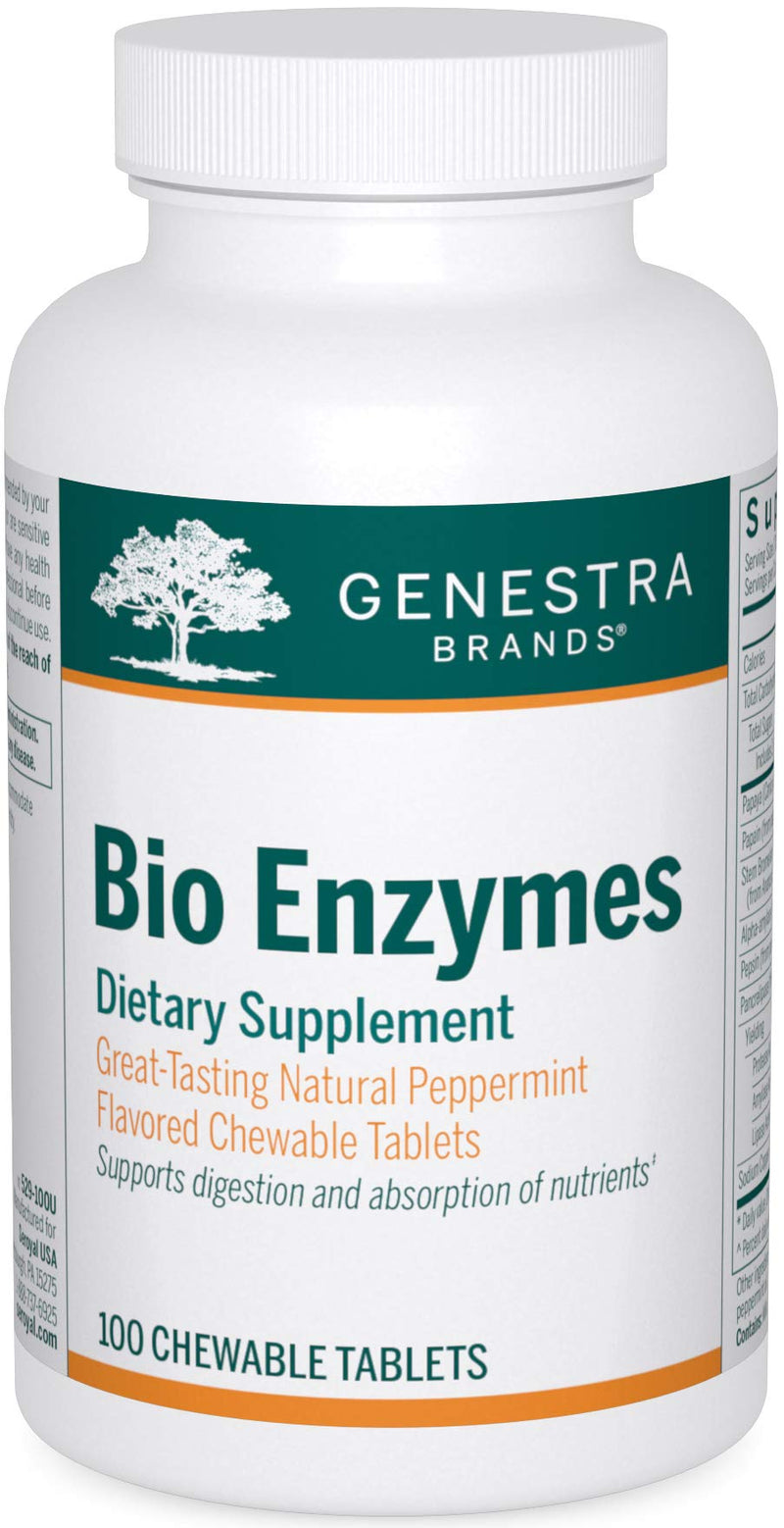 [Australia] - Genestra Brands Bio Enzymes | Complete Digestive Enzymes Formula in Chewable Tablets | 100 Chewable Tablets | Natural Peppermint Flavor 