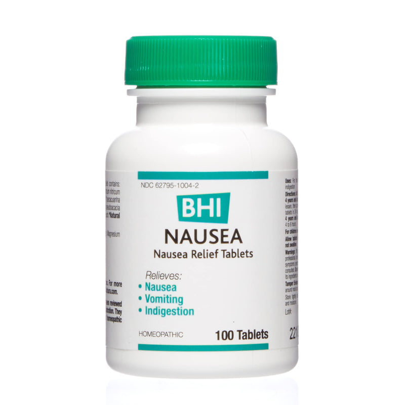 [Australia] - BHI Nausea Natural Relief 7 Multi-Symptom Homeopathic Active Ingredients Help Relieve Nausea, Vomiting, Bloating & Indigestion Non-Drowsy Remedy Soothes Discomfort for Women & Men - 100 Tablets 