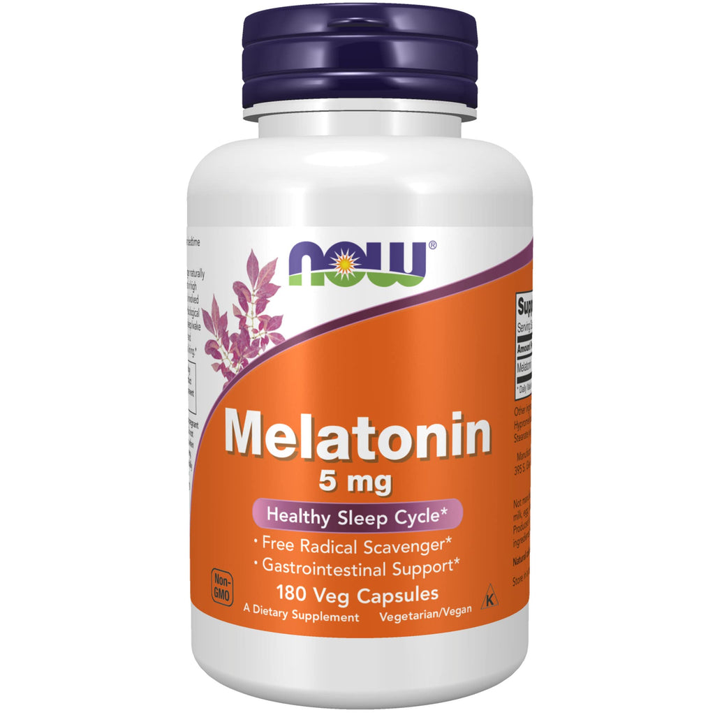 [Australia] - NOW Supplements, Melatonin 5 mg, Free Radical Scavenger*, Healthy Sleep Cycle*, 180 Veg Capsules 180 Count (Pack of 1) 