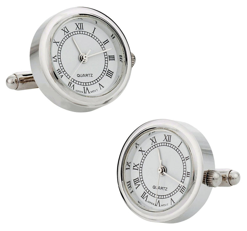 [Australia] - Round Silver Working Functional Watch Cufflinks with Presentation Box Gift Idea for Him 