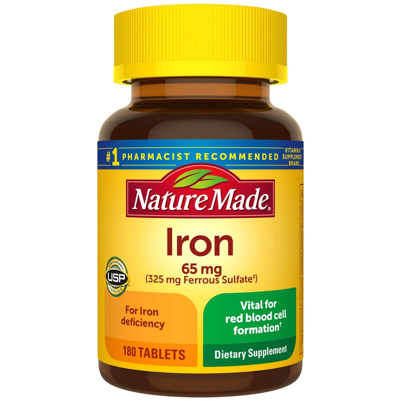[Australia] - Nature Made Iron 65 mg (325 mg Ferrous Sulfate) Tablets, Dietary Supplement for Red Blood Cell Support, 180 Tablets, 180 Day Supply 