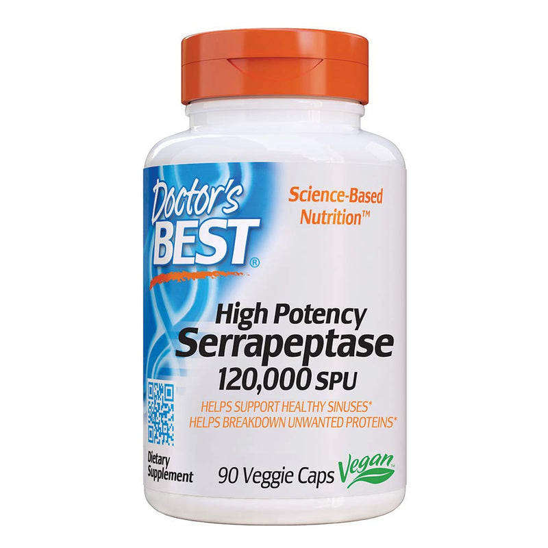 [Australia] - Doctor's Best High Potency Serrapeptase, Non-GMO, Gluten Free, Vegan, Supports Healthy Sinuses, 120,000 SPU, 90 Count 