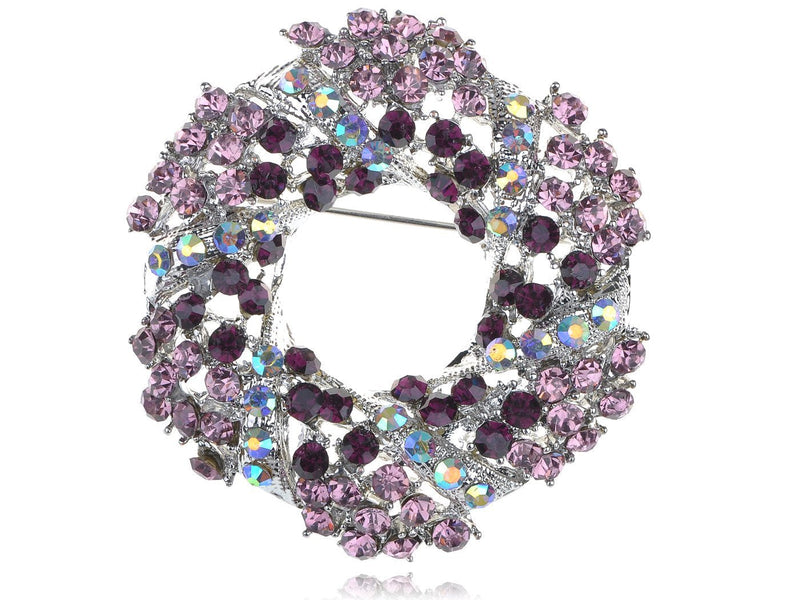 [Australia] - Alilang Silvery Tone Amethyst Purple Crystal Rhinestone Floral Wreath Brooch Pin Pink 