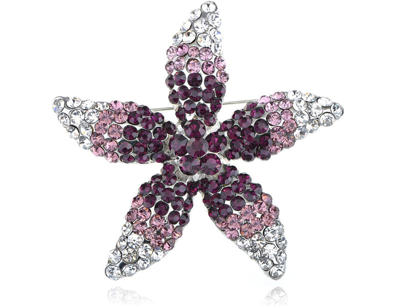 [Australia] - Alilang Womens Silvery Tone Ombre Purple Rhinestones Floral Starfish Flower Brooch Pin 