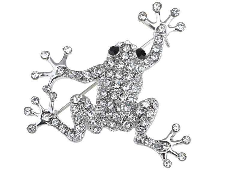 [Australia] - Alilang Silvery Tone Clear Crystal Colored Rhinestones Frog Toad Brooch Pin Silver 