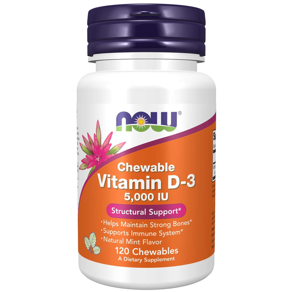 [Australia] - NOW Supplements, Vitamin D-3 5,000 IU, Natural Mint Flavor, Structural Support*, 120 Chewables 