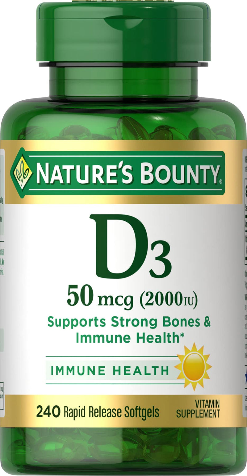 [Australia] - Nature's Bounty Vitamin D3, Immune and Bone Support, 2000IU, Softgels, 240 Ct 240 Count (Pack of 1) 