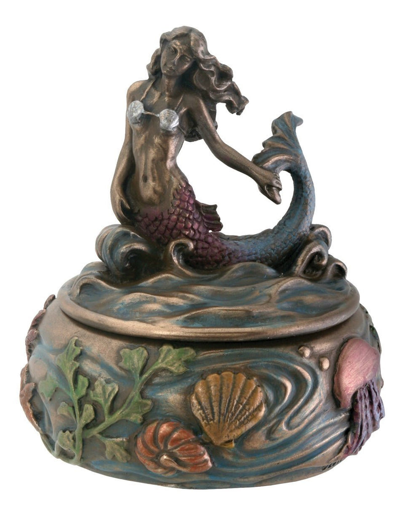 [Australia] - SUMMIT COLLECTION Riding Wave Mermaid Fantasy Art Nouveau Jewelry Box with Kelp and Sea Creature Display Decoration, 3 Inches 