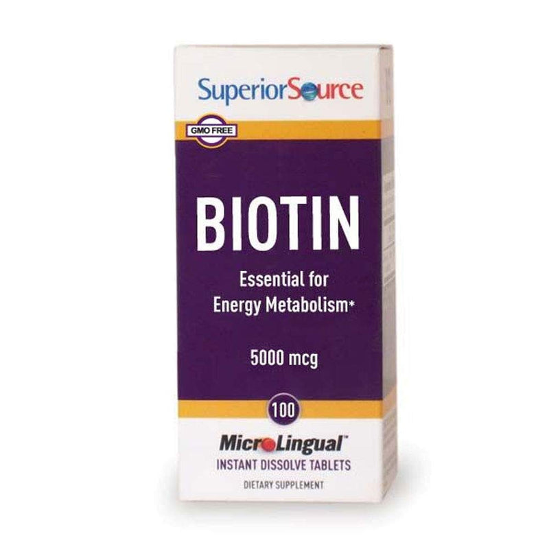 [Australia] - Superior Source Biotin 5000 mcg Vitamins & Minerals Unisex Sublingual Instant Dissolve Tablets for Hair, Skin, and Nails Growth - 100 Count 