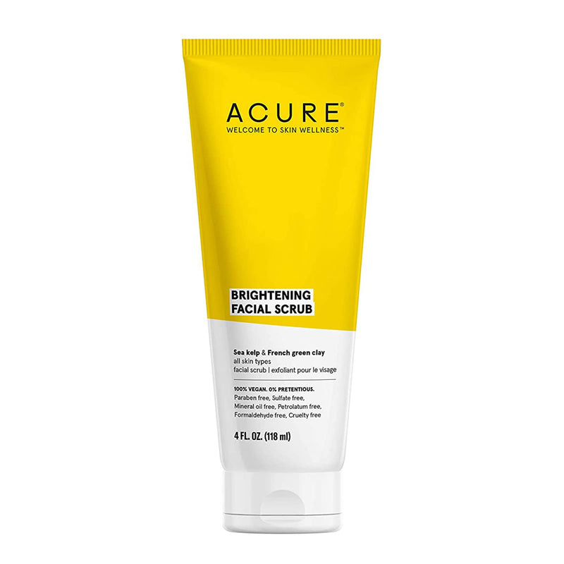 [Australia] - Acure Brightening Facial Scrub - 4 Fl Oz - All Skin Types, Sea Kelp & French Green Clay - Softens, Detoxifies and Cleanses 