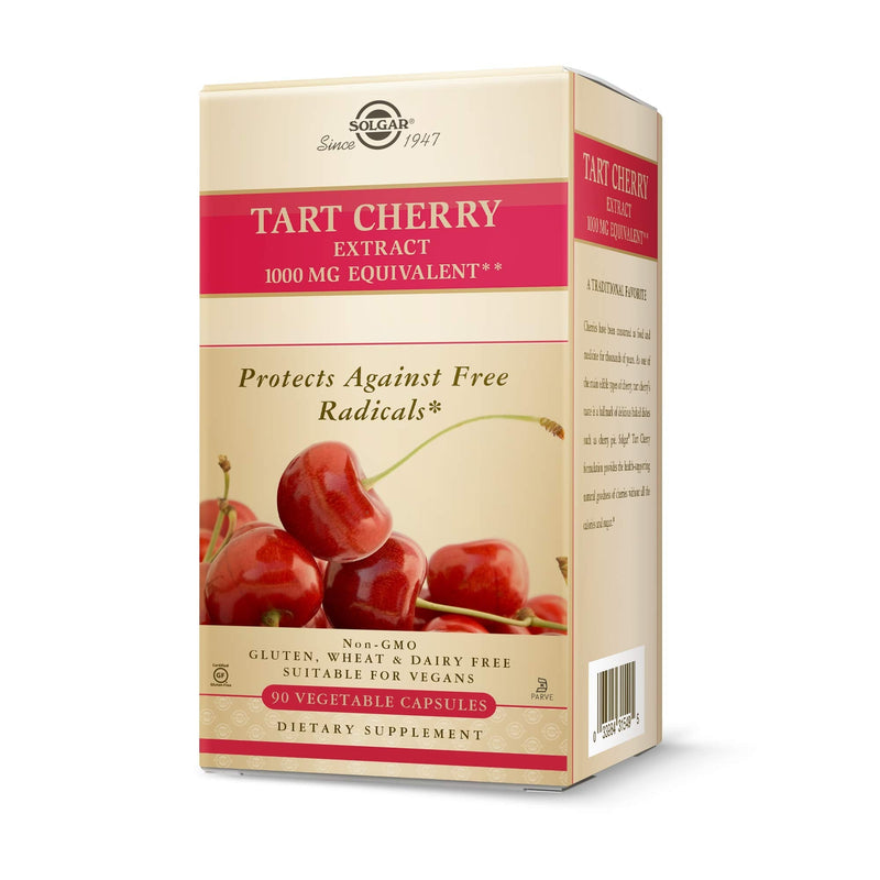 [Australia] - Solgar Tart Cherry 1000 mg, 90 Vegetable Capsules - Antioxidant with Quercetin, Chlorogenic Acid & Anthocyanins Compounds - Non GMO, Vegan, Gluten Free, Dairy Free - 90 Servings 