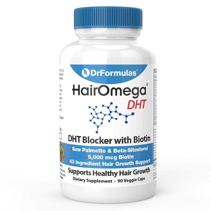 [Australia] - DrFormulas DHT Blocker for Men and Women | HairOmega Advanced Hair Growth Supplements with Biotin 5000 mcg | Hair Loss Vitamins Pills, 45 Day Supply 90 Count (Pack of 1) 