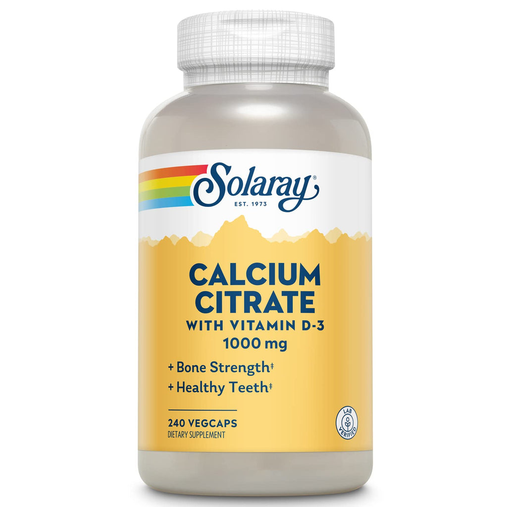 [Australia] - Solaray Calcium Citrate w/Vitamin D3 1000mg, Healthy Bones & Teeth, Heart, Muscle & Nerve Support, 60 Serv, 240 VegCaps 