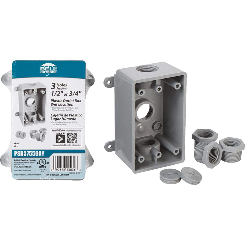 [Australia] - BELL PSB37550GY Single-Gang Weatherproof Three 1/2 in. or 3/4 in. Threaded Outlets, 2 in, Gray 