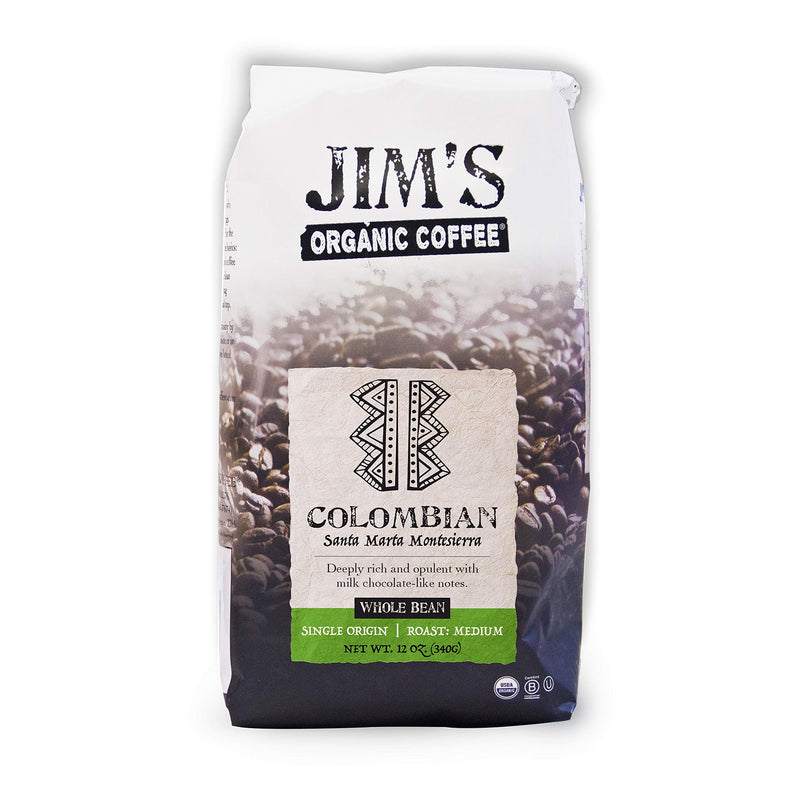 [Australia] - Jim’s Organic Coffee – Colombian Santa Marta – Single Origin, Medium Roast - Whole Bean 12 oz Bag 12 Ounce (Pack of 1) 