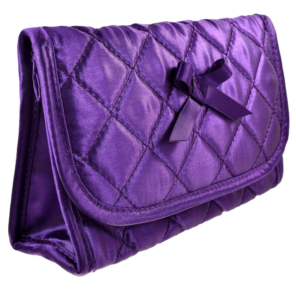 [Australia] - Cosmetic Bag with a Mirror, Small Size (6.25"), Quilted Satin, Purple by Marisa D'Amico 