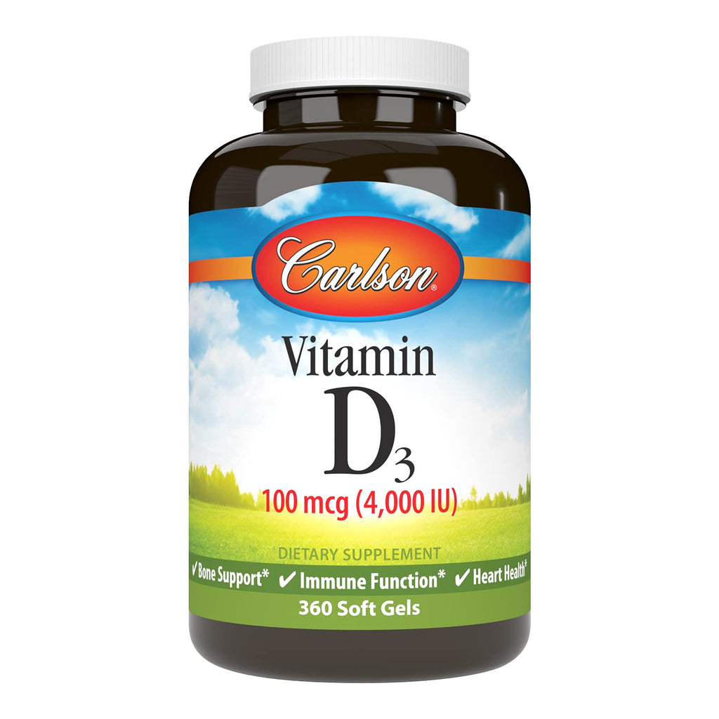 [Australia] - Carlson - Vitamin D3, 4000 IU (100 mcg), Bone & Immune Health, Cholecalciferol Supplement, Gluten Free Vitamin D Capsules, 360 Softgels 