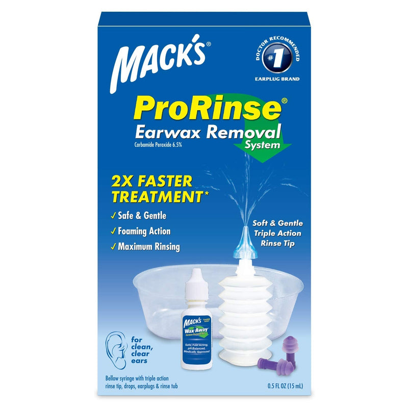 [Australia] - Mack's ProRinse Ear Wax Removal System - 0.5 FL OZ Ear Drops, Ear Plugs, Ear Wash Tub & Ear Syringe with Triple-Action Rinse Tip 