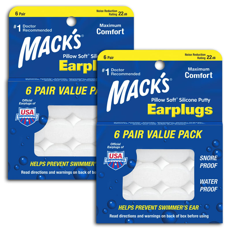 [Australia] - Mack's Pillow Soft Silicone Earplugs - 6 Pair (Pack of 2), Value Pack – The Original Moldable Silicone Putty Ear Plugs for Sleeping, Snoring, Swimming, Travel, Concerts and Studying 