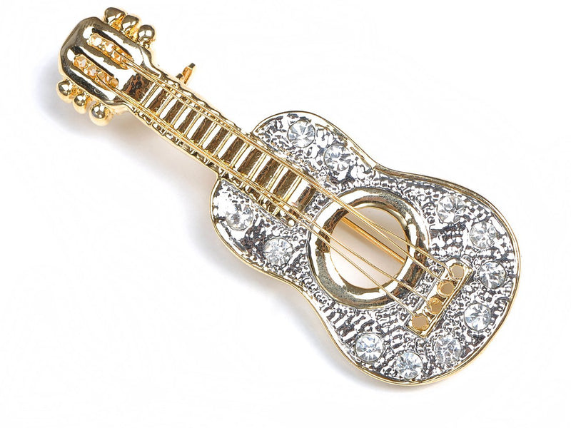 [Australia] - Alilang Golden Tone Clear Crystal Colored Rhinestones Acoustic Guitar Brooch Pin 