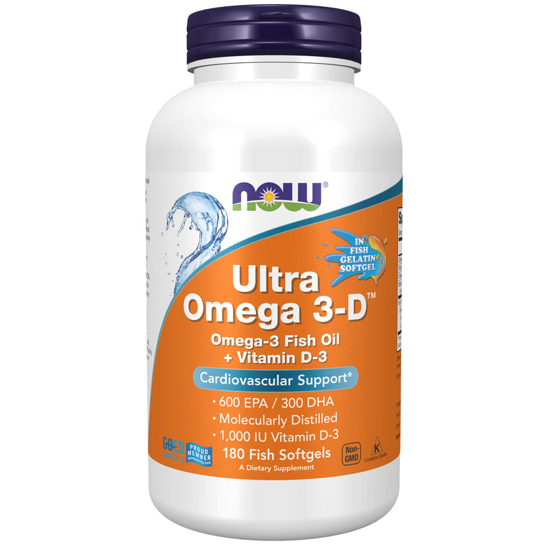 [Australia] - NOW Supplements, Ultra Omega 3-D™, Omega-3 Fish Oil + Vitamin D-3, Cardiovascular Support*, 180 Softgels 