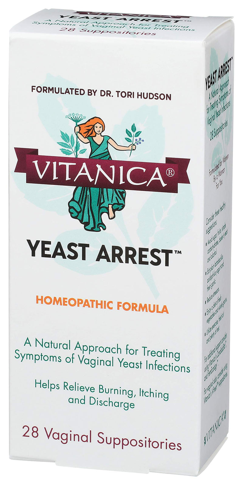 [Australia] - Vitanica Yeast Arrest, Homeopathic Vaginal Suppositories, for Yeast Infection Symptoms, Relieves Burning, Itching & Discharge, with Boric Acid, Tea Tree Oil & Probiotics, Vegan, 28 Count 
