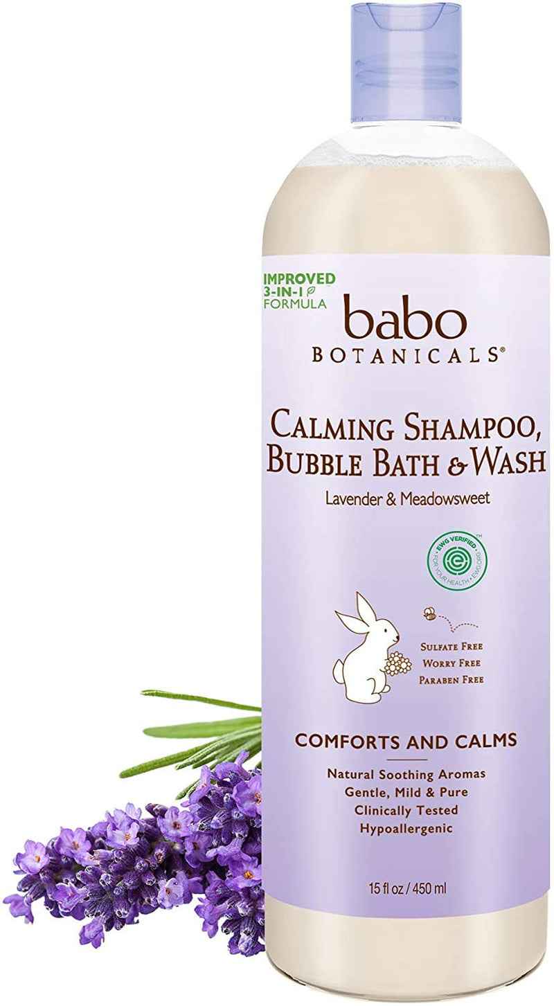 [Australia] - Babo Botanicals Calming Plant-Based 3-in-1 Bubble Bath, Shampoo & Wash - With Lavender & Organic Meadowsweet - For Babies, Kids & Adults With Sensitive Skin - EWG Verified - 15 Fl. Oz. 15 Fl Oz (Pack of 1) 