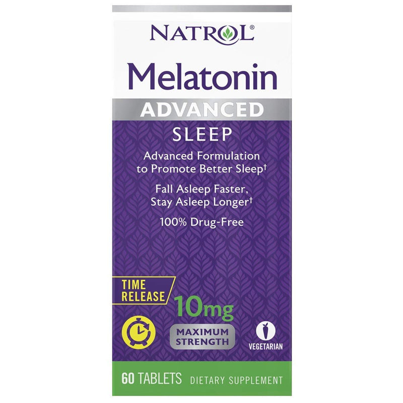 [Australia] - Natrol Melatonin Advanced Sleep Tablets with Vitamin B6, Helps You Fall Asleep Faster, Stay Asleep Longer, 2-Layer Controlled Release, 100% Drug-Free, 10mg, 60 Count Time Released 60 Count (Pack of 1) 
