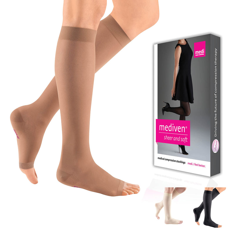 [Australia] - medi Sheer & Soft for Women, 2030 mmHg, Calf High Compression Stockings, Open Toe Natural 2 