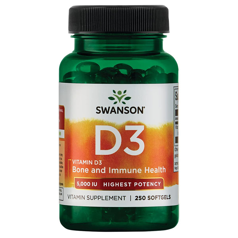 [Australia] - Swanson Vitamin D-3 5000 IU Bone Health Immune Support Healthy Muscle Function D3 Supplement (cholecalciferol) 125 mcg 250 Softgels Count 1 