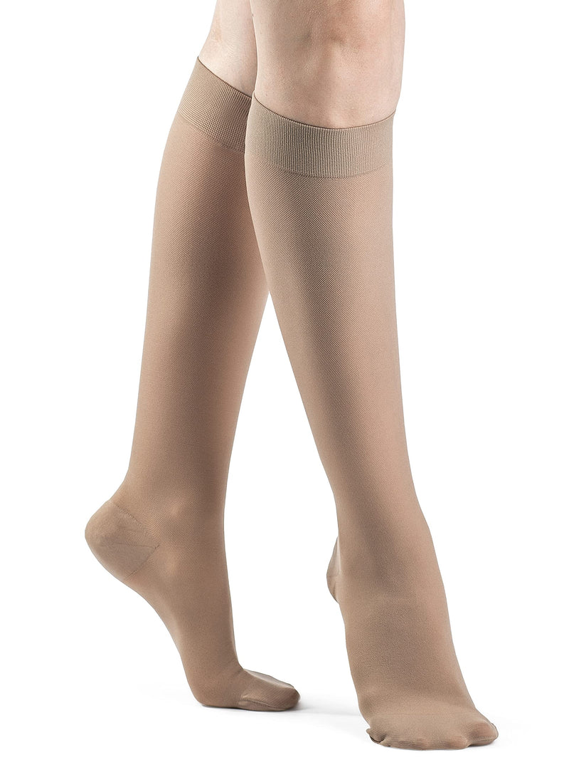 [Australia] - SIGVARIS Women’s DYNAVEN Closed Toe Calf-High Socks 30-40mmHg Light Beige LS - Large Short 