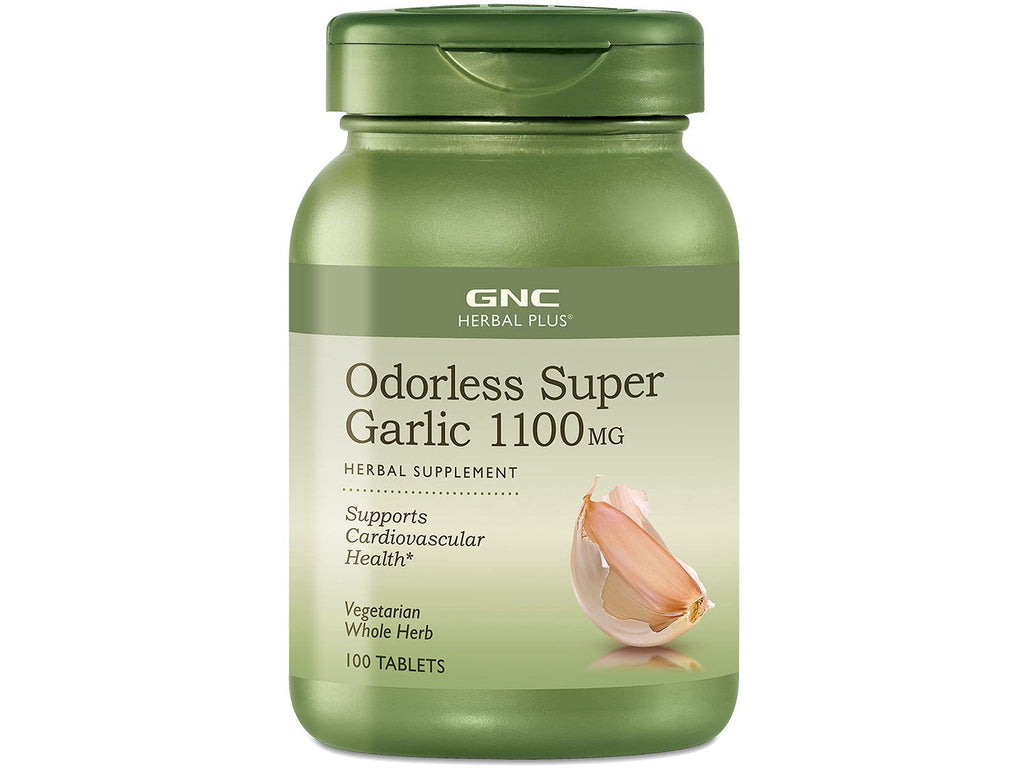 [Australia] - GNC Herbal Plus Odorless Super Garlic 1100mg | Supports Cardiovascular Health, Vegetarian Formula | 100 Tablets 