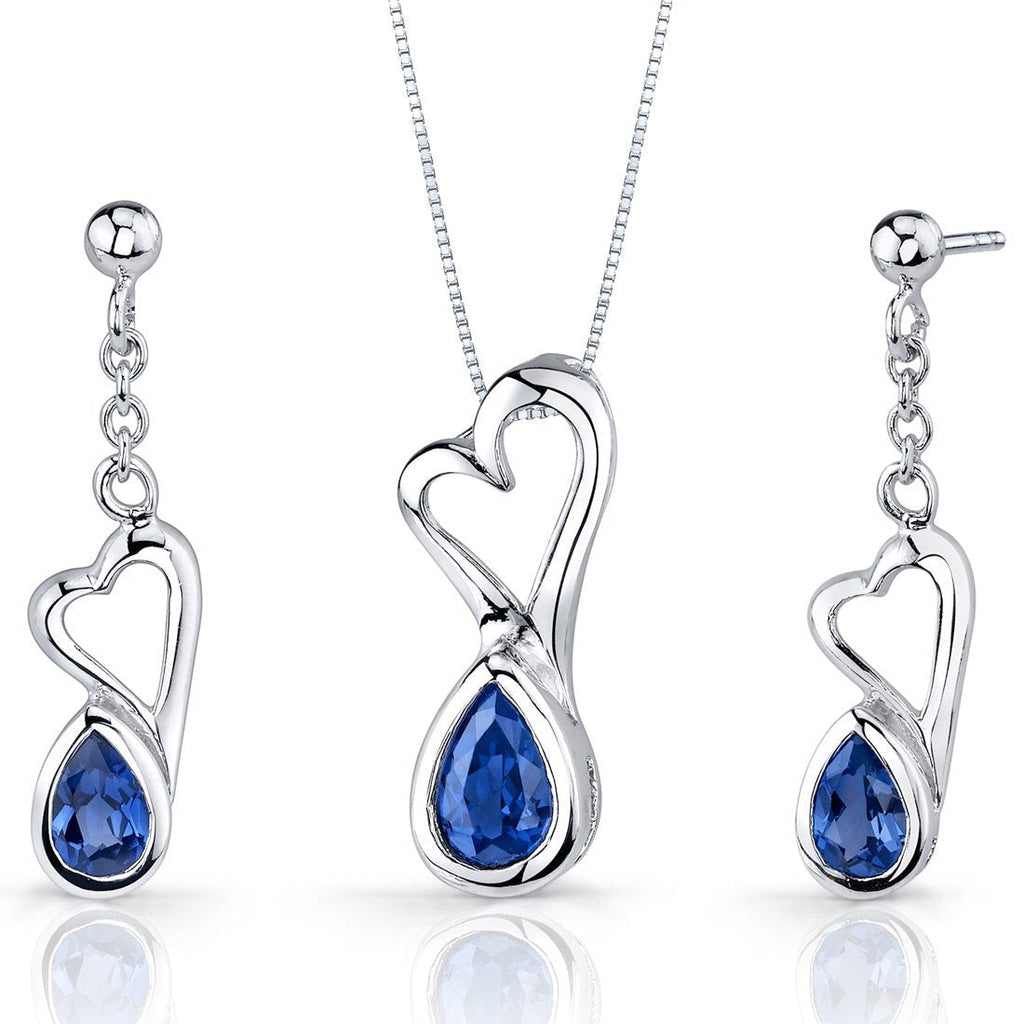 [Australia] - Created Sapphire Pendant Earrings Necklace Sterling Silver Heart Design 2 Carats 