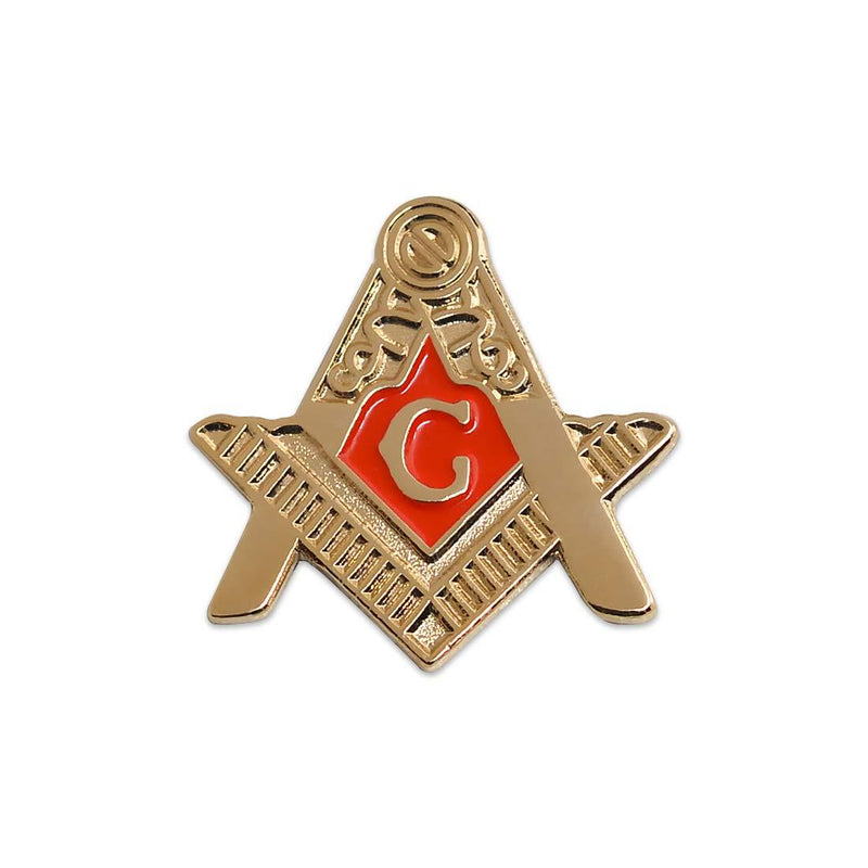 [Australia] - Fellowcraft Square & Compass Masonic Lapel Pin - [Gold & Red][1'' Tall] 