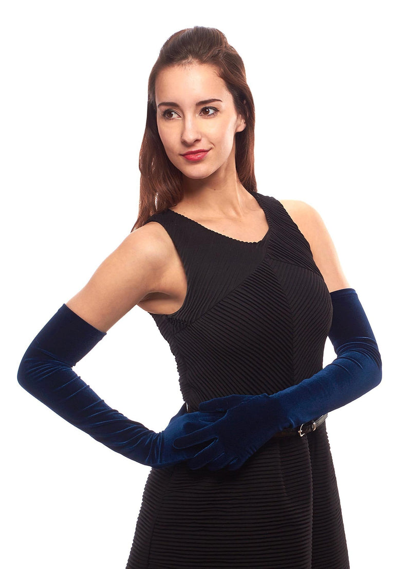 [Australia] - Venetian Velvet Opera Length Gloves for Ladies Navy Blue 
