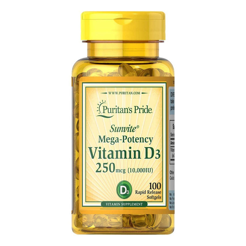 [Australia] - Puritans Pride Vitamin D3 10000 IU Bolsters Health Immune System Support and Healthy Bones & Teeth Softgels, Yellow, 100 Count 