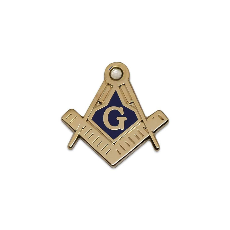 [Australia] - Square & Compass with Rhinestone Masonic Lapel Pin - [Blue & Gold][3/4'' Tall] 