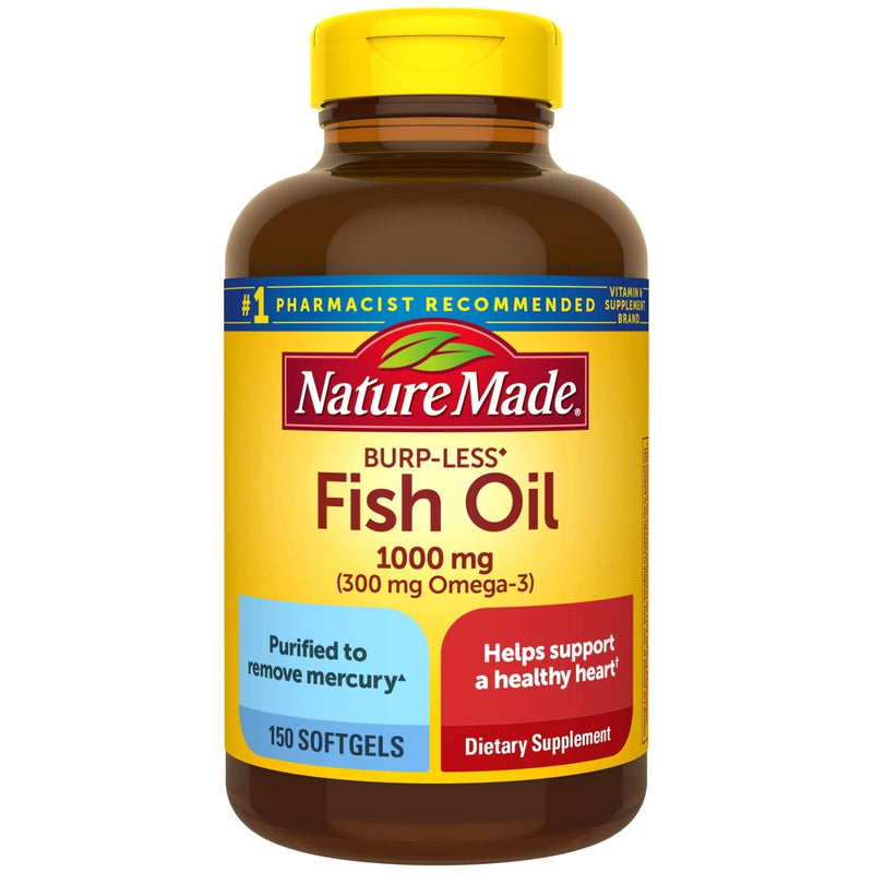 [Australia] - Nature Made Burp-Less Fish Oil 1000 mg with 300 mg Omega-3, Dietary Supplement for Healthy Heart Support, 150 Softgels, 75 Day Supply 150 Count (Pack of 1) 