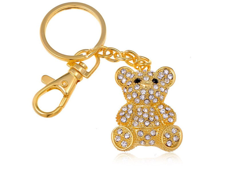 [Australia] - Alilang Womens Golden Tone Clear Rhinestones Teddy Bear Key Chain 