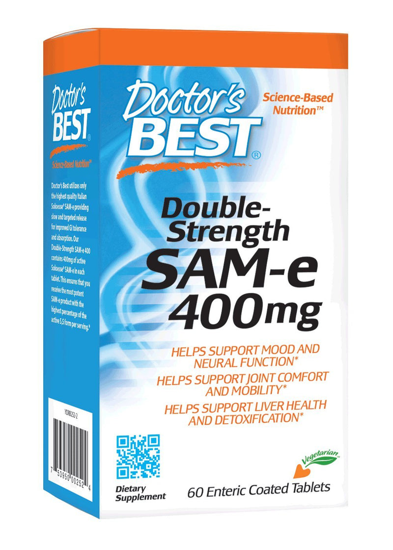 [Australia] - Doctor's Best SAM-e 400 mg, Vegan, Gluten Free, Soy Free, Mood and Joint Support, 60 Enteric Coated Tablets 60 Count (Pack of 1) 
