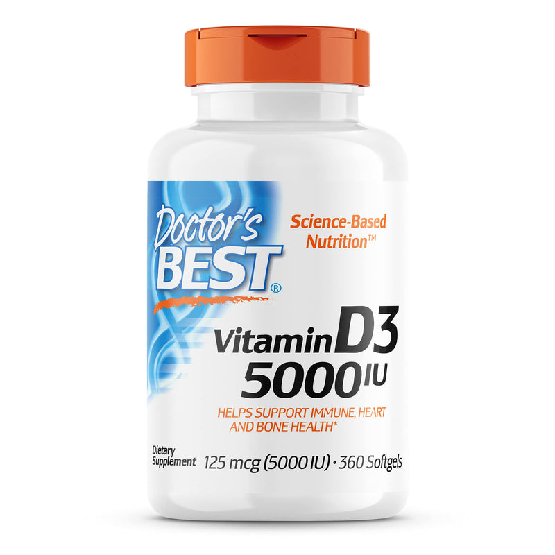 [Australia] - Doctor's Best Vitamin D3 5,000 IU for Healthy Bones, Teeth, Heart and Immune Support, Non-GMO, Gluten-Free, Soy Free, 360 Count (Pack of 1) 