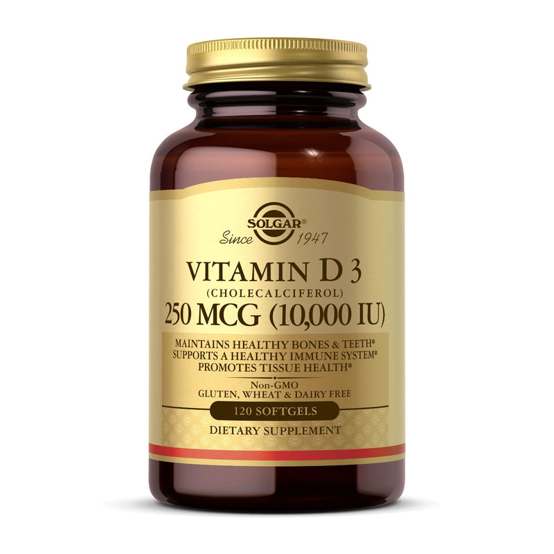 [Australia] - Solgar Vitamin D3 (Cholecalciferol) 250 MCG (10,000 IU), 120 Softgels - Helps Maintain Healthy Bones & Teeth - Immune System Support - Non GMO, Gluten Free, Dairy Free - 120 Servings 120 Count (Pack of 1) 