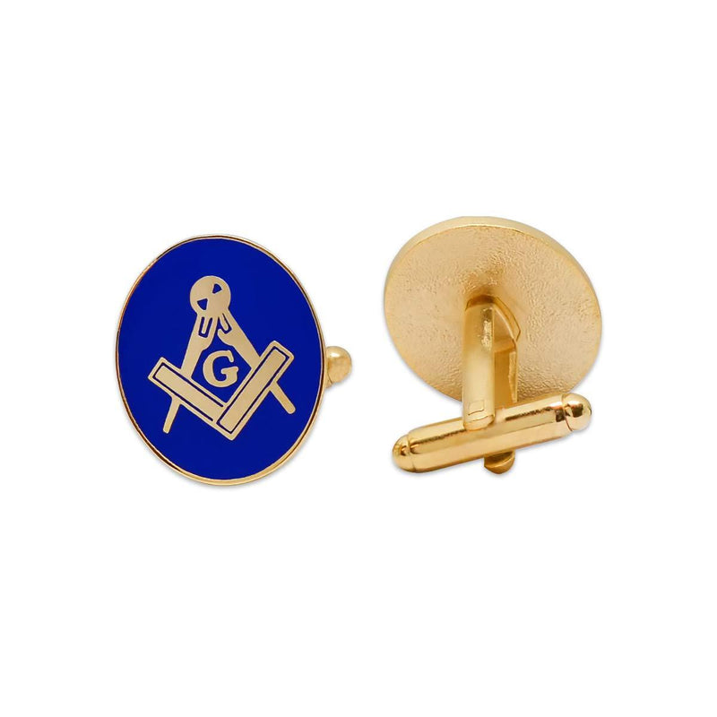 [Australia] - Square & Compass Oval Masonic Cuff Link Pair - [Blue & Gold][3/4'' Tall] 