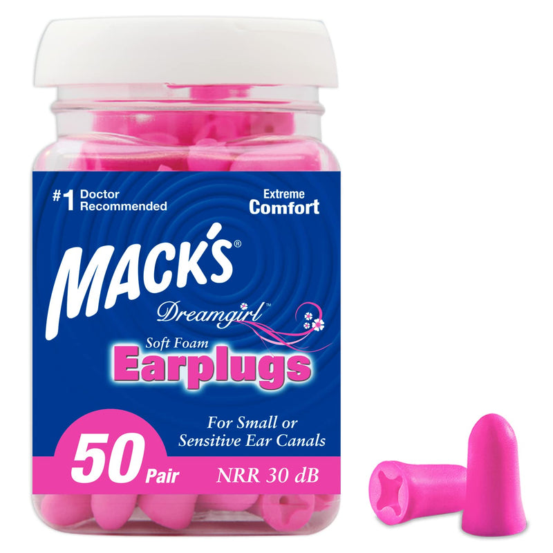 [Australia] - Mack's Dreamgirl Soft Foam Earplugs, 50 Pair, Pink - Small Ear Plugs for Sleeping, Snoring, Studying, Loud Events, Traveling & Concerts 50 Pair (Pack of 1) 