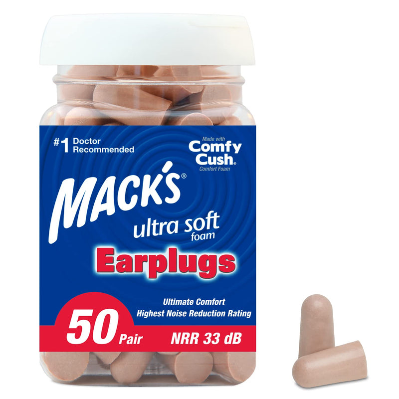 [Australia] - Mack's Ultra Soft Foam Earplugs, 50 Pair - 33dB Highest NRR, Comfortable Ear Plugs for Sleeping, Snoring, Travel, Concerts, Studying, Loud Noise, Work 50 Pair (Pack of 1) 