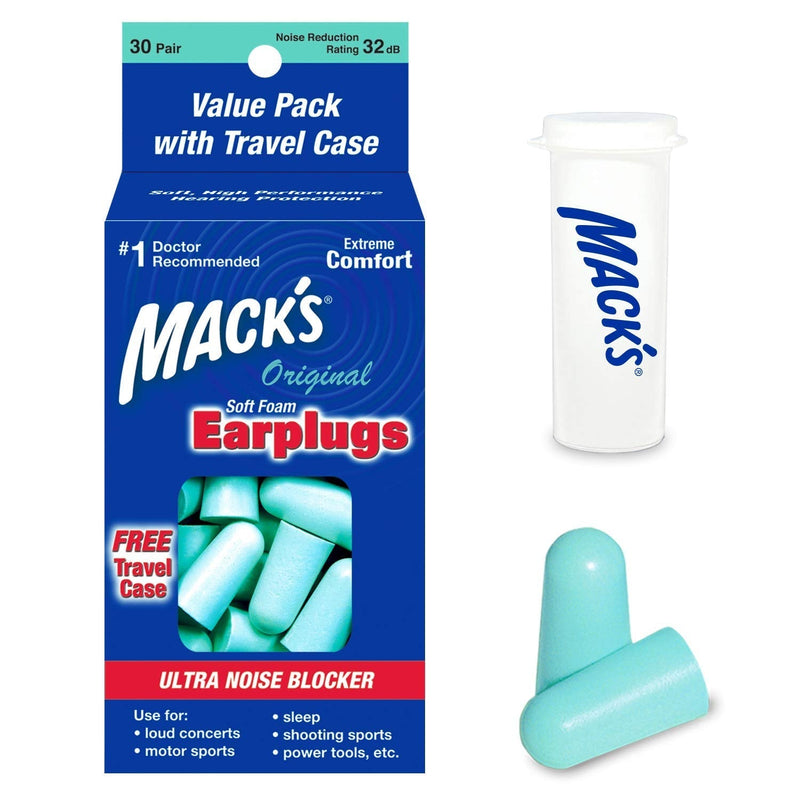[Australia] - Mack's Original Soft Foam Earplugs, 30 Pair Value Pack - 32dB Highest NRR, Comfortable Ear Plugs for Sleeping, Snoring, Work, Travel & Loud Events, Teal Green 