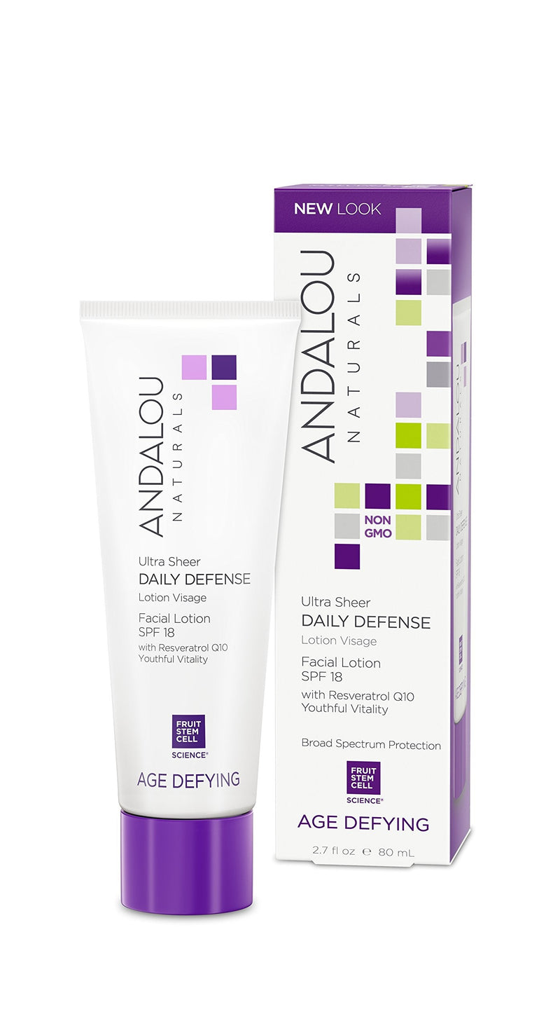 [Australia] - Andalou Naturals Ultra Sheer Daily Defense Facial Lotion, SPF 18, 2.7 oz, with Resveratrol CoQ10 and Antioxidants, Lightweight, Hydrating Facial Moisturizer 