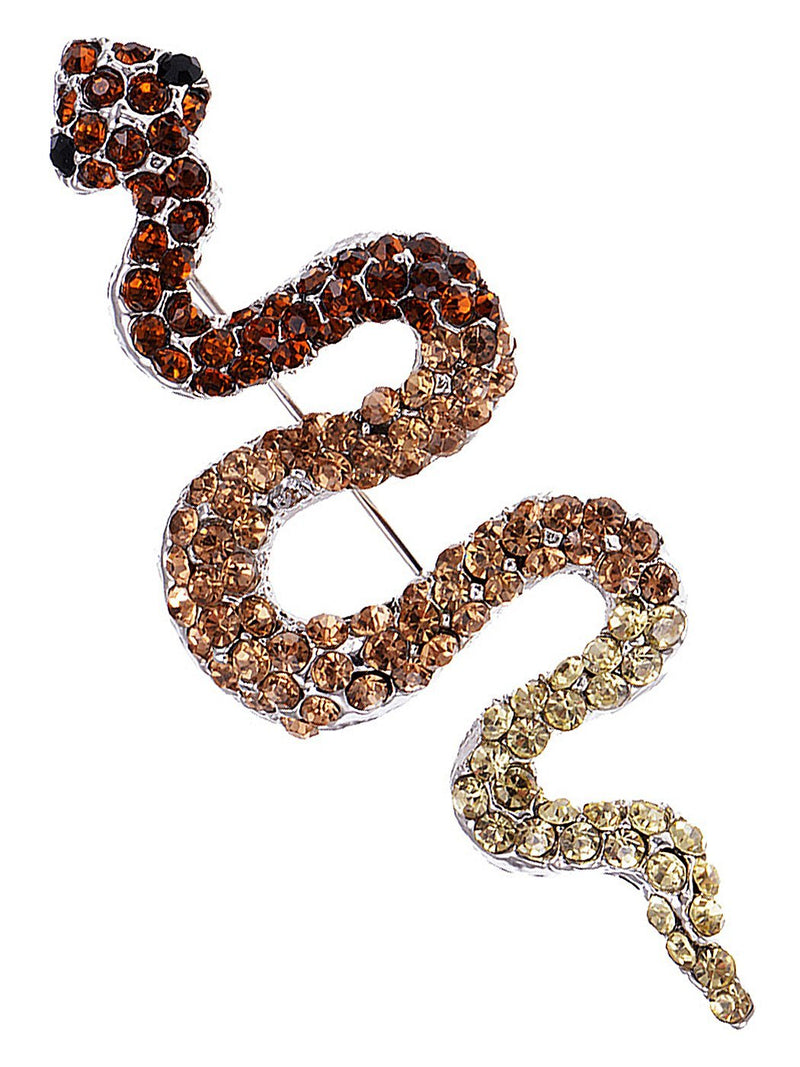 [Australia] - Alilang Womens Silver Tone Ombre Topaz Colored Rhinestone Slithering Jungle Snake Animal Brooch Pin 